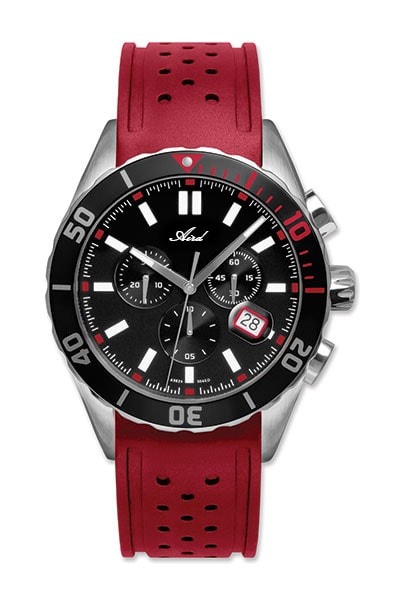 Aird Men's Watch in Steel ETA Swiss Movement Chronograph Red