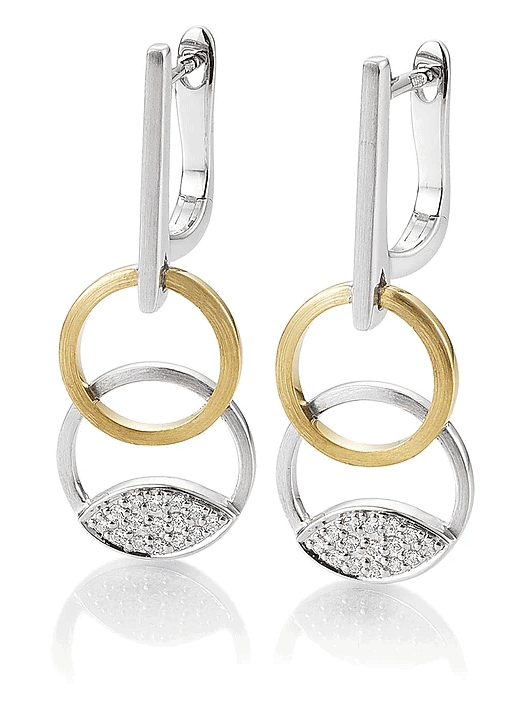 Magnifiques Boucles d'Oreilles en or Jaune et Blanc 14 Karats sertie d’un total de 15 points de diamants