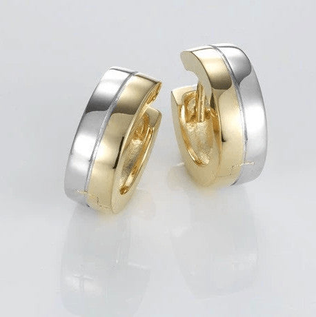 Magnifiques anneaux de type huggies pour femme en or jaune et blanc 14 Karats