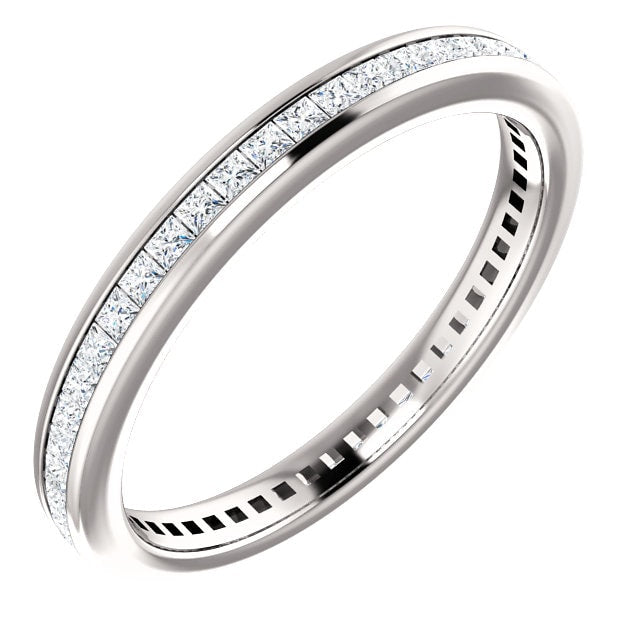 Jonc Éternité en Or Blanc 14 Karats Sertie de Diamants Carrés