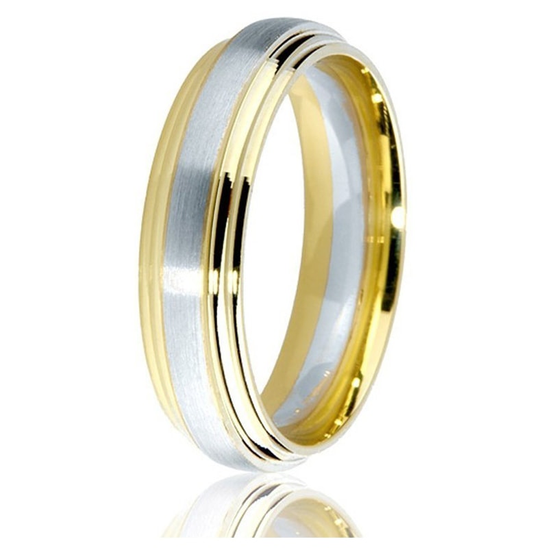 Jonc Bombé 6mm pour Homme en Or Jaune et Blanc 14 Karats Fini Poli et Mat