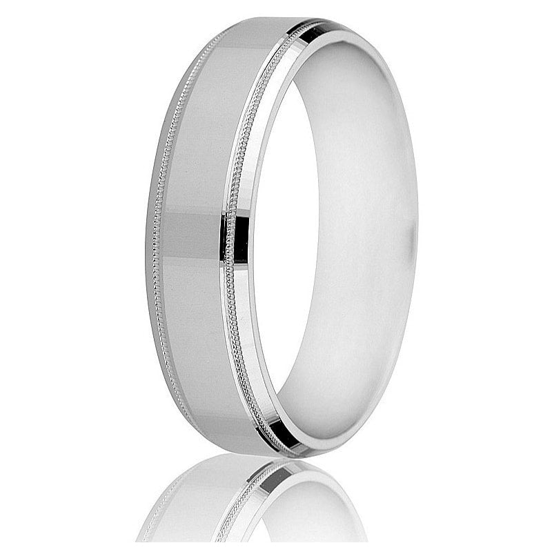 Jonc Gravé 6mm Bombé pour Homme en Or Blanc 14 Karats