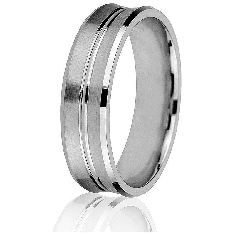 Jonc Gravé 6mm Rectangle pour Homme en Or Jaune et Blanc 14 Karats