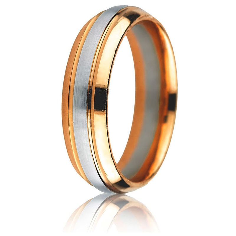Jonc Bombé 6mm pour Homme en Or Blanc et Rose 14 Karats