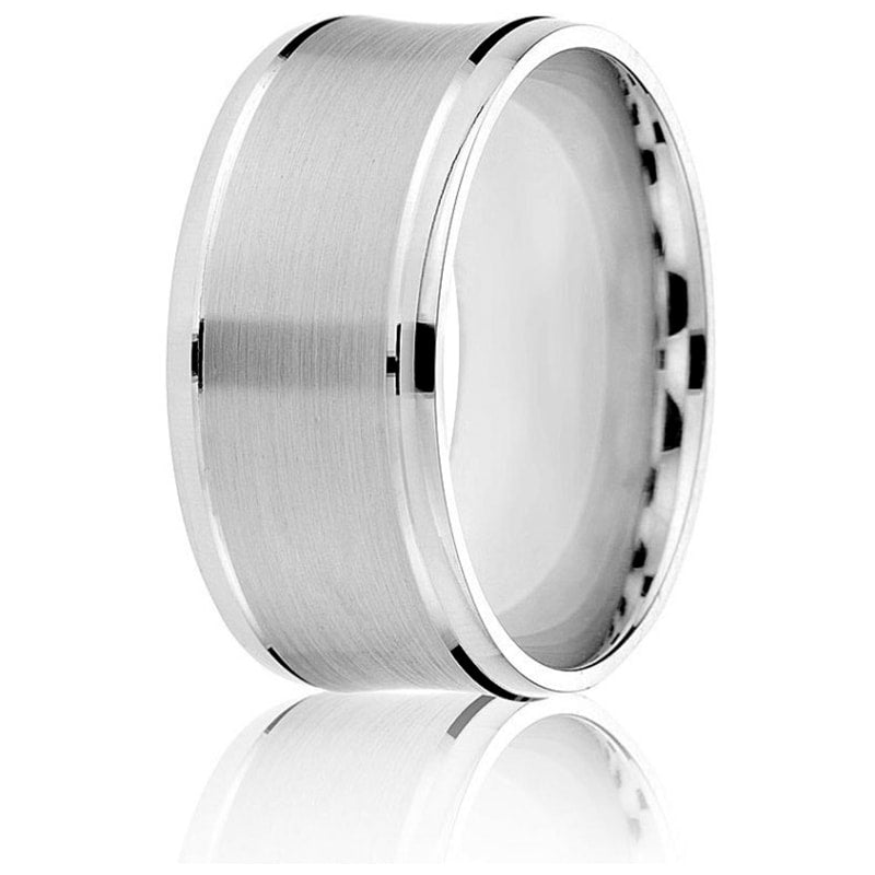 Jonc Large 10 mm Concave pour Homme en Or Blanc 14 Karats