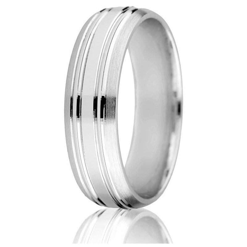 Jonc 6mm Bombé pour Homme en Or Blanc 14 Karats