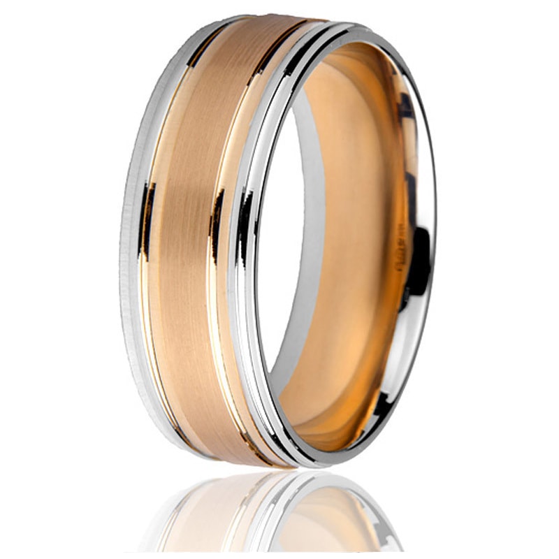 Jonc Gravé 8mm pour Homme Or Rose et Blanc 14 Karats