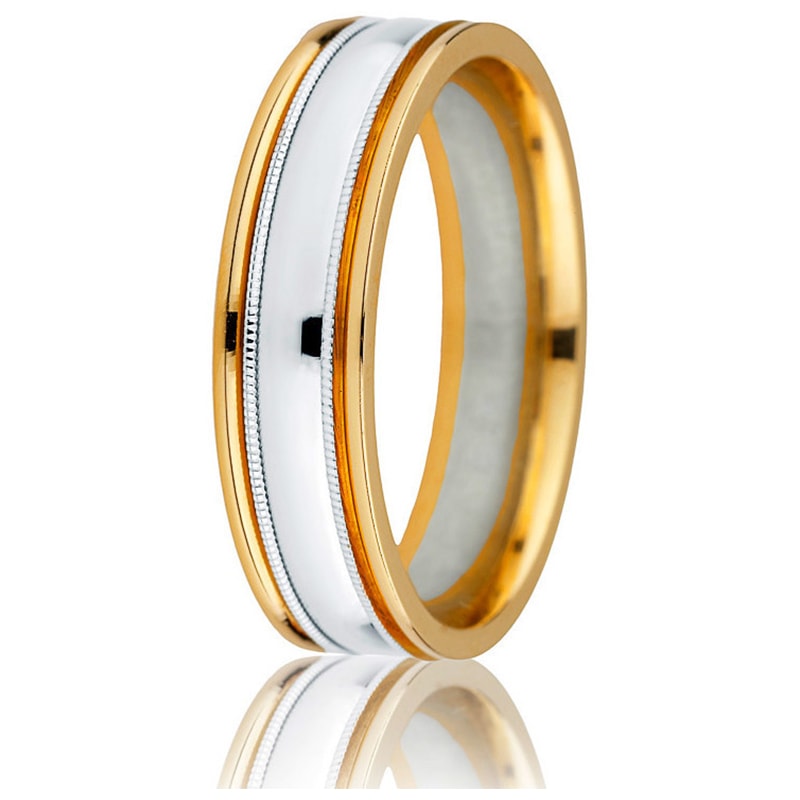 Jonc Gravé 6mm Rectangle pour Homme en Or Jaune et Blanc 14 Karats Fini Confort