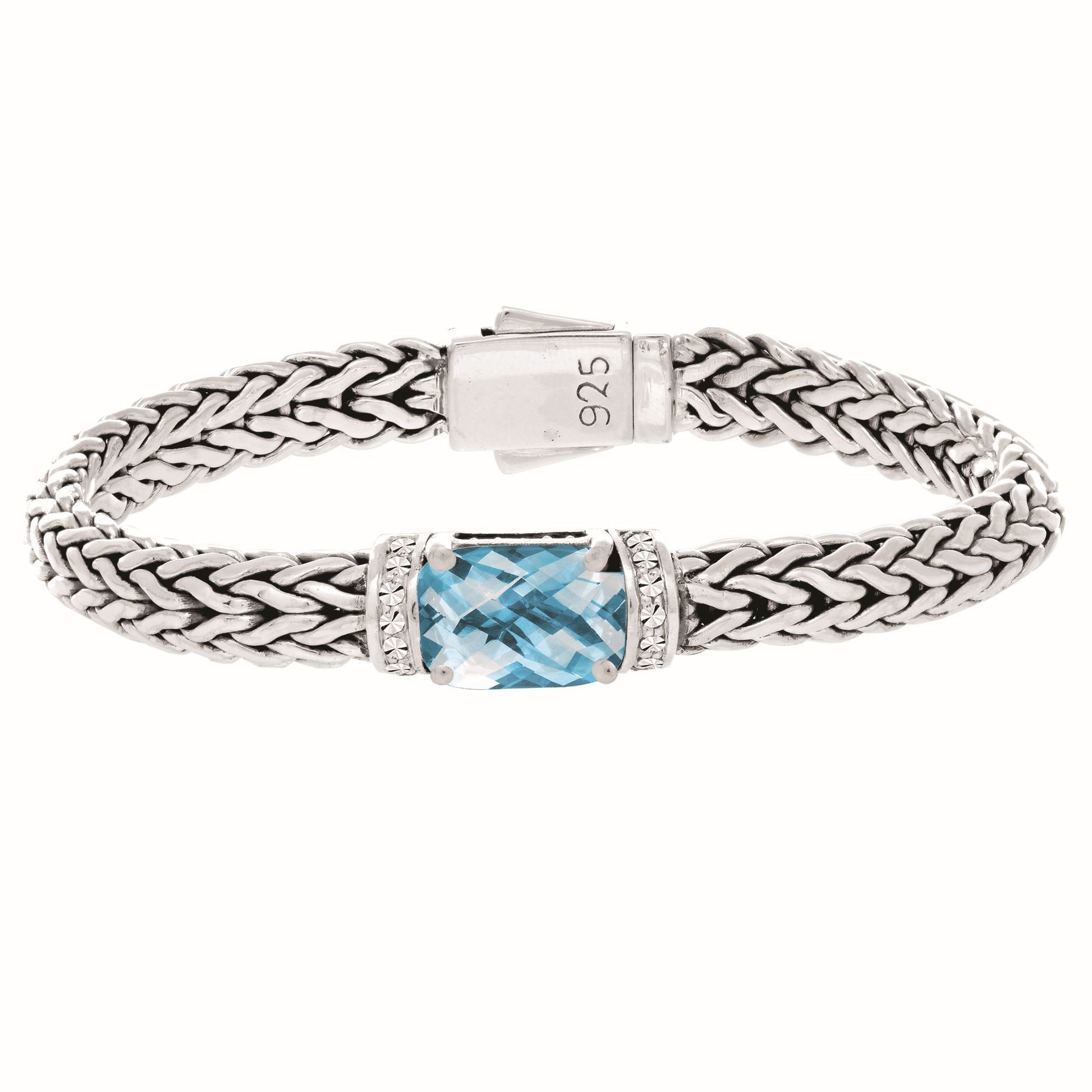 Bracelet en Argent 925 Serti de Topaz Bleu et de Saphir Blanc