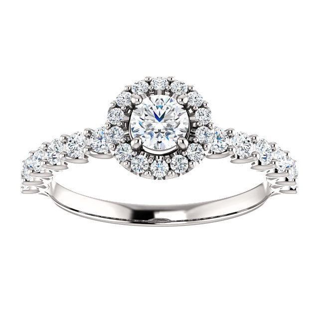 Bague de Mariage Halo en Diamants et Or Blanc 14 Karats