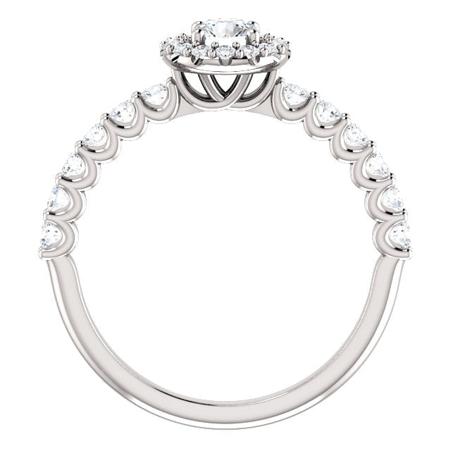Bague de Mariage Halo en Diamants et Or Blanc 14 Karats