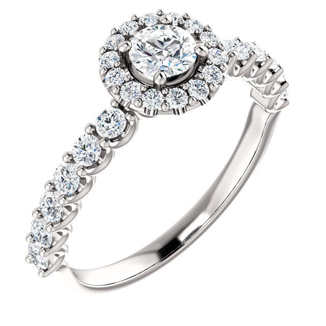 Bague de Mariage Halo en Diamants et Or Blanc 14 Karats
