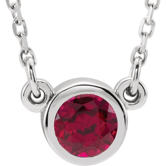 Collier en Or Blanc 14 Karats et Rubis Rouge de 4mm